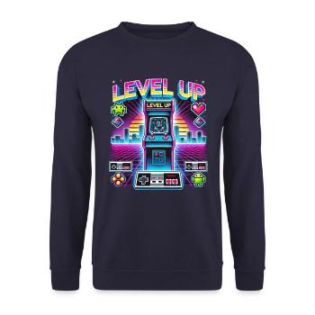 Arcade rétro Level Up pour les joueurs et les nostalgiques - Sweat-shirt Unisexe - marine - Devant - Alina (178cm) & Michal (187cm)