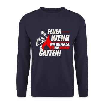 Feuerwehr Wir helfen - Unisex Pullover - Navy - Vorne - Alina (178cm) & Michal (187cm)