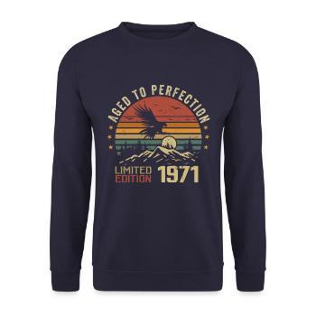 Jahrgang 1971 Limitierte Auflage 1971 Retro 1971 - Unisex Pullover - Navy - Vorne - Alina (178cm) & Michal (187cm)