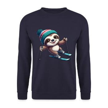 Funny Sloth Ski Winter Sports Design - Unisex Sweatshirt - navy - Front - Alina (178cm) & Michal (187cm)