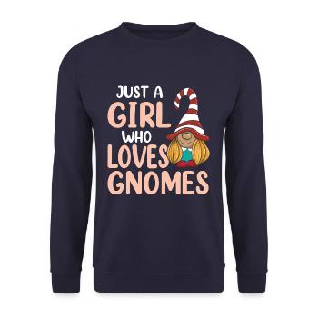 Just A Girl Who Loves Gnomes - Unisex Pullover - Navy - Vorne - Alina (178cm) & Michal (187cm)