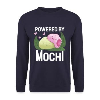 Powered By Mochi Funny Japanese Mochi Lover - Unisex Pullover - Navy - Vorne - Alina (178cm) & Michal (187cm)