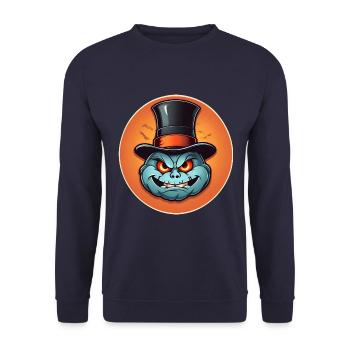 Citrouille d’Halloween souriante drôle avec chapeau haut de forme - Sweat-shirt Unisexe - marine - Devant - Alina (178cm) & Michal (187cm)