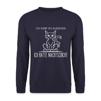Nachtschicht, Schichtdienst, Nachtdienst, Funshirt - Unisex Pullover - Navy - Vorne - Alina (178cm) & Michal (187cm)