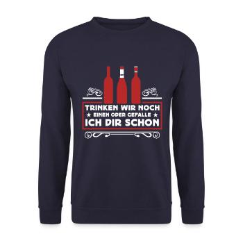 Trinken wir noch einen? Lustiger Spruch Funshirt - Unisex Pullover - Navy - Vorne - Alina (178cm) & Michal (187cm)