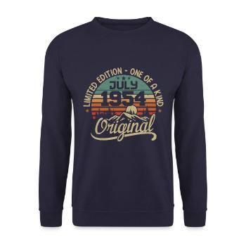 Juli 1954 Geburtstagsgeschenk 1954 Juli - Unisex Pullover - Navy - Vorne - Alina (178cm) & Michal (187cm)