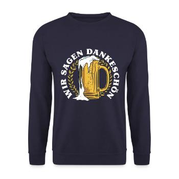 Dankeschön, Maßbier, Bier, Spruch, Cartoon, Lustig - Unisex Pullover - Navy - Vorne - Alina (178cm) & Michal (187cm)