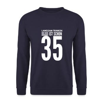 35. Geburtstag - Der Mann wird schon 35 Jahre - Unisex Pullover - Navy - Vorne - Alina (178cm) & Michal (187cm)
