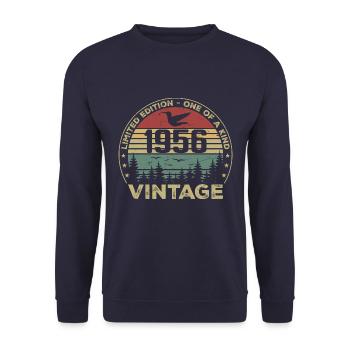 Jahrgang 1956 Original 1956 Retro Geburtstag 1956 - Unisex Pullover - Navy - Vorne - Alina (178cm) & Michal (187cm)