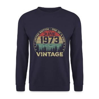 Geschenk Juni 1973 Geburtstag Juni 1973 Juni 1973 - Unisex Pullover - Navy - Vorne - Alina (178cm) & Michal (187cm)