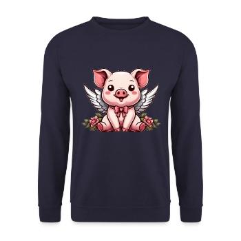 Mignon Cochon Ange Roses Dessin Animé Ailes - Sweat-shirt Unisexe - marine - Devant - Alina (178cm) & Michal (187cm)