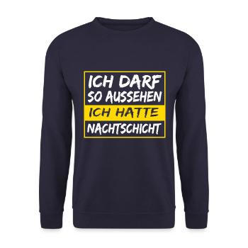 Nachtschicht, Schichtdienst, Nachtdienst, Funshirt - Unisex Pullover - Navy - Vorne - Alina (178cm) & Michal (187cm)