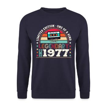 Legendary 1977 45th Birthday Gift Men - Fun - Unisex Sweatshirt - navy - Front - Alina (178cm) & Michal (187cm)