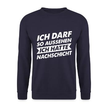 Nachtschicht, Schichtdienst, Nachtdienst, Funshirt - Unisex Pullover - Navy - Vorne - Alina (178cm) & Michal (187cm)
