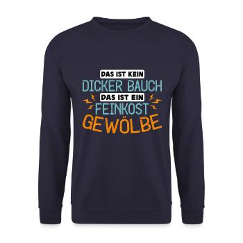 Dicker Bauch, Feinkostgewölbe, Feinschmecker, Fun - Unisex Pullover - Navy - Vorne - Alina (178cm) & Michal (187cm)