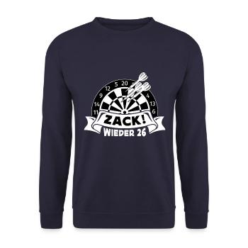 Zack wieder 26, Dartspieler Outfit, Geschenkidee - Unisex Pullover - Navy - Vorne - Alina (178cm) & Michal (187cm)