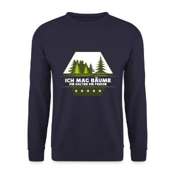 Ich mag Bäume! Lustiger Spruch Wald Natur Funshirt - Unisex Pullover - Navy - Vorne - Alina (178cm) & Michal (187cm)