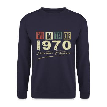 Vintage, 1970er Jahre, Original 1970er Jahre, Geburtstagsgeschenk - Unisex Pullover - Navy - Vorne - Alina (178cm) & Michal (187cm)