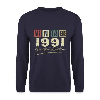 Jahrgang 1991 Original Jubiläumsgeschenk 1991 - Unisex Pullover - Navy - Vorne - Alina (178cm) & Michal (187cm)