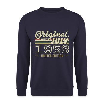 Juli 1958 Original Geburtstagsgeschenk 1958 - Unisex Pullover - Navy - Vorne - Alina (178cm) & Michal (187cm)