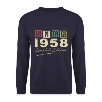 Jahrgang 1958 Original 1958 Jubiläumsgeschenk - Unisex Pullover - Navy - Vorne - Alina (178cm) & Michal (187cm)