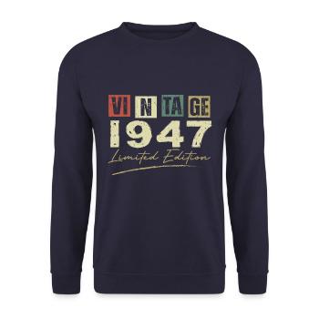 Vintage 1947 Original 1947 Anniversary Gift - Unisex Sweatshirt - navy - Front - Alina (178cm) & Michal (187cm)
