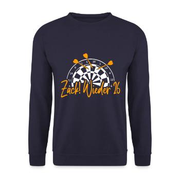 Zack wieder 26, Dartspieler Outfit, Geschenkidee - Unisex Pullover - Navy - Vorne - Alina (178cm) & Michal (187cm)