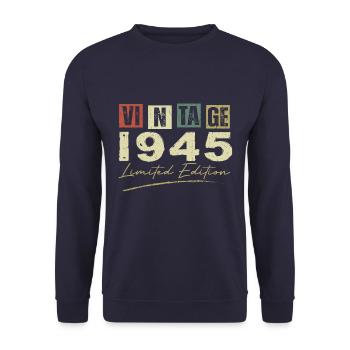 Vintage 1945 Original 1945 Birthday Gift - Unisex Sweatshirt - navy - Front - Alina (178cm) & Michal (187cm)