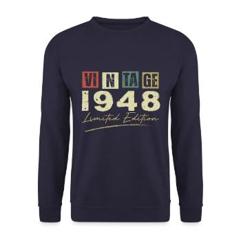 Vintage 1948 Original 1948 Anniversary Gift - Unisex Sweatshirt - navy - Front - Alina (178cm) & Michal (187cm)