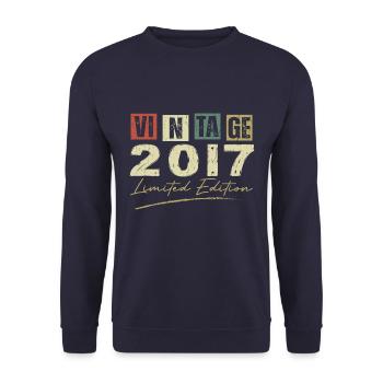 Jahrgang 2017 Original Geburtstagsgeschenk 2017 - Unisex Pullover - Navy - Vorne - Alina (178cm) & Michal (187cm)