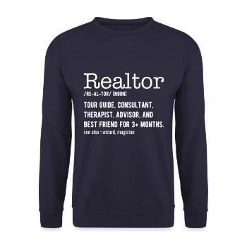 Lustiger Immobilienmakler - Makler Definition - Unisex Pullover - Navy - Vorne - Alina (178cm) & Michal (187cm)