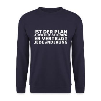 Ist der Plan auch gut gelungen - Unisex Pullover - Navy - Vorne - Alina (178cm) & Michal (187cm)