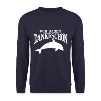 Dankeschön, Flipper, Bier, Spruch, Cartoon, Lustig - Unisex Pullover - Navy - Vorne - Alina (178cm) & Michal (187cm)