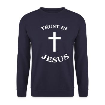 Kreuz Jesus Christus Christentum Erlöser Messias - Unisex Pullover - Navy - Vorne - Alina (178cm) & Michal (187cm)