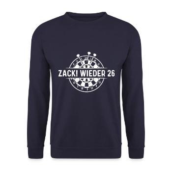 Zack wieder 26, Dartspieler Outfit, Geschenkidee - Unisex Pullover - Navy - Vorne - Alina (178cm) & Michal (187cm)