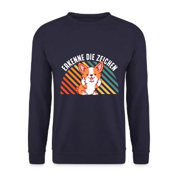 Erkenne die Zeichen, Sarkasmus, Katze, Funshirt - Unisex Pullover - Navy - Vorne - Alina (178cm) & Michal (187cm)