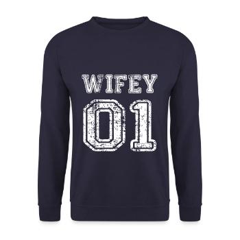 Hochzeit Ehe Trauung Liebe Treue Geschenkidee - Unisex Pullover - Navy - Vorne - Alina (178cm) & Michal (187cm)