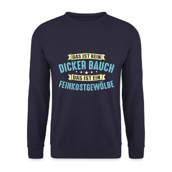 Dicker Bauch, Feinkostgewölbe, Feinschmecker, Fun - Unisex Pullover - Navy - Vorne - Alina (178cm) & Michal (187cm)