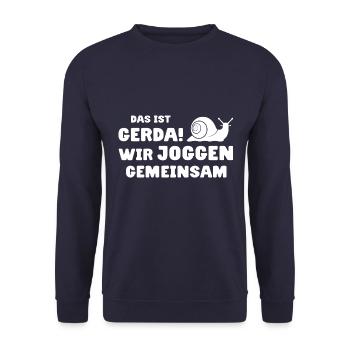 Das ist Gerda Wir joggen gemeinsam, Laufen, Rennen - Unisex Pullover - Navy - Vorne - Alina (178cm) & Michal (187cm)
