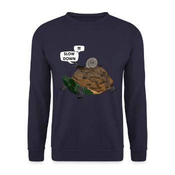 Limace de tortue drôle - Sweat-shirt Unisexe - marine - Devant - Alina (178cm) & Michal (187cm)
