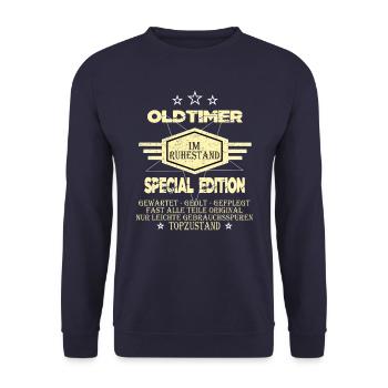 Rentner Oldtimer im Ruhestand - Unisex Pullover - Navy - Vorne - Alina (178cm) & Michal (187cm)