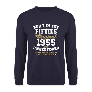 Built in the fifties 1955 67. Geburtstag Herren - Unisex Pullover - Navy - Vorne - Alina (178cm) & Michal (187cm)