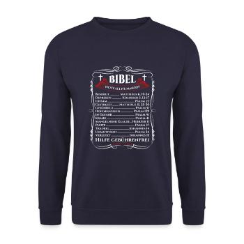 Jesus Christus Bibel Notfallnummern Christliches - Unisex Pullover - Navy - Vorne - Alina (178cm) & Michal (187cm)