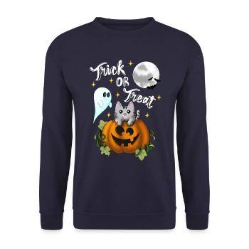 Tromper ou traiter le blanc de chat - Sweat-shirt Unisexe - marine - Devant - Alina (178cm) & Michal (187cm)