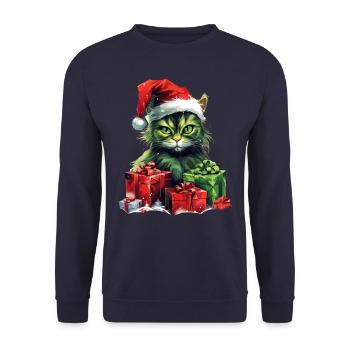 Katze Weihnachten Weihnachtsmann Geschenke Mütze - Unisex Pullover - Navy - Vorne - Alina (178cm) & Michal (187cm)