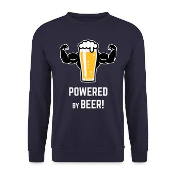 Powered By Beer! (Bier / Muskeln / L / 3C) - Unisex Pullover - Navy - Vorne - Alina (178cm) & Michal (187cm)