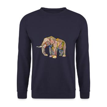 Geometrischer abstrakter Elephant im Stile Picasso - Unisex Pullover - Navy - Vorne - Alina (178cm) & Michal (187cm)