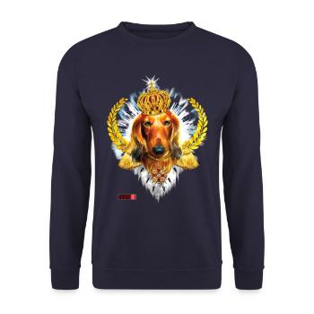Dackel King Queen Dachshund Hund Lorbeerkranz - Unisex Pullover - Navy - Vorne - Alina (178cm) & Michal (187cm)