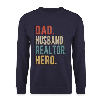 Agent immobilier Papa Mari Héros - Sweat-shirt Unisexe - marine - Devant - Alina (178cm) & Michal (187cm)