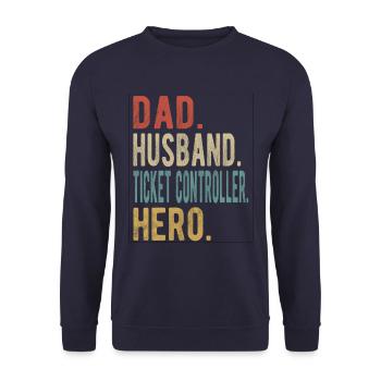 Contrôleur de billets Papa Husband Hero - Sweat-shirt Unisexe - marine - Devant - Alina (178cm) & Michal (187cm)